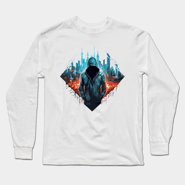 Mistery Shadow Hacker Gamer Urbain City Life Long Sleeve T-Shirt by Cubebox